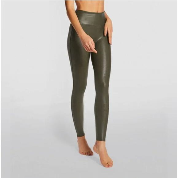 SPANX Pants - SPANX Faux Leather Leggings in Olive Green Small